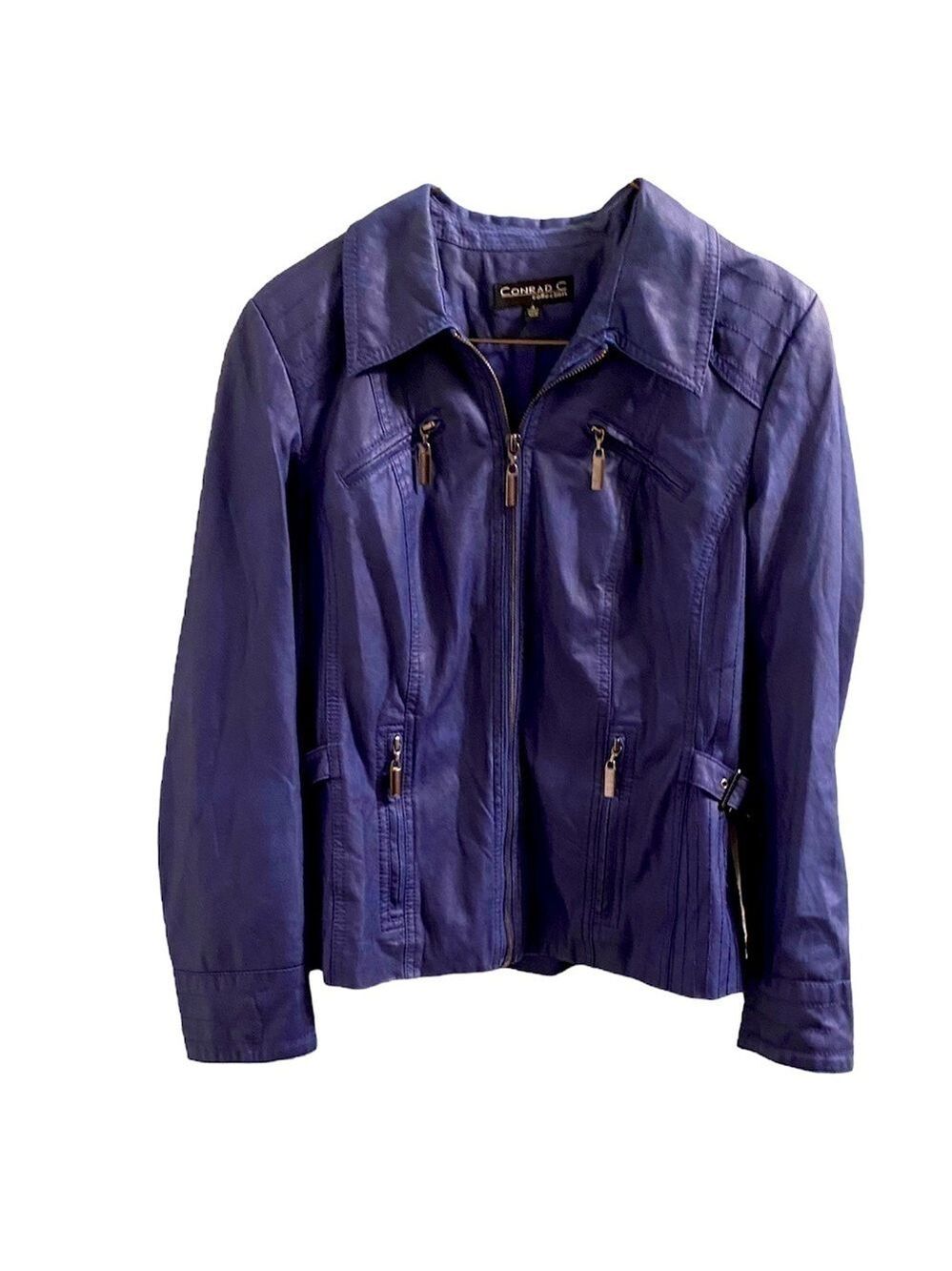 Conrad C Blue Faux Leather Jacket Size 4